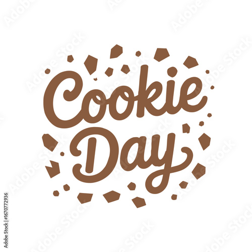 Cookie Day text in brown with cookie crumb illustrations lettering typography