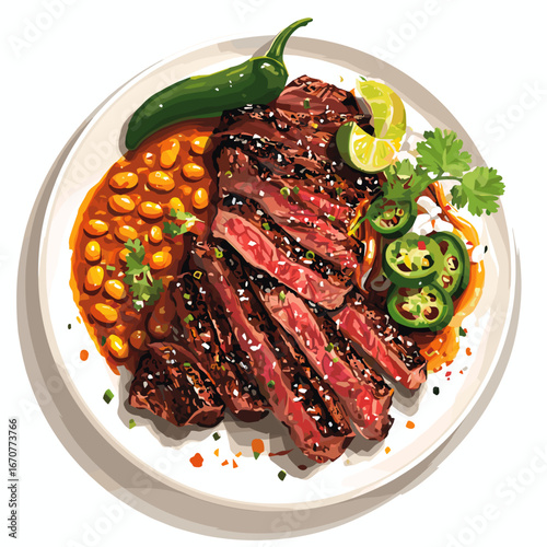 Carne Asada Platter with Beans and Grilled Vegetables