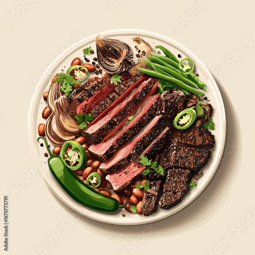 Carne Asada Platter with Beans and Grilled Vegetables
