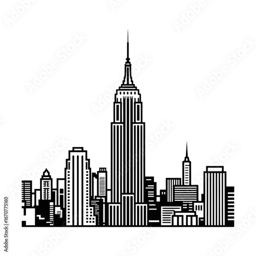 Iconic empire state building and new york city skyline sketch black and white