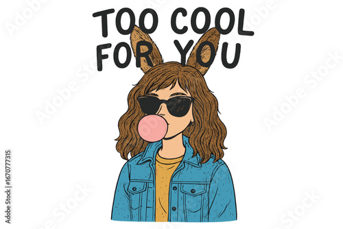 Stylish character with sunglasses and bubble gum showcasing a fun vibe in a playful cartoon illustration