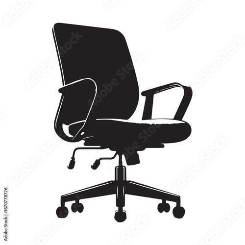 Black silhouette of an office chair with wheels and armrests black and white furniture 1