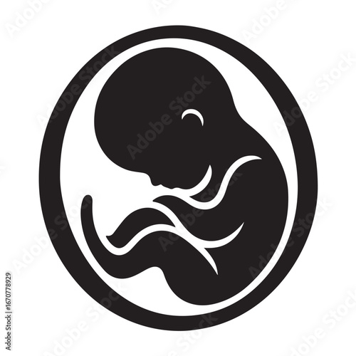 Black silhouette of a fetus curled inside a circle baby unborn 1