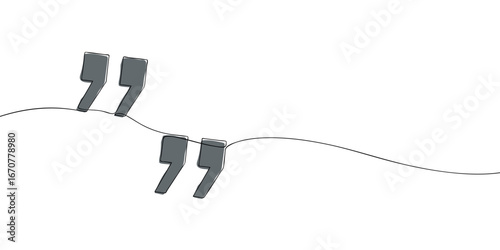 One line colored drawing of gray quotation marks. Minimalist linear illustration. Punctuation, text and communication concept for design, writing and education.