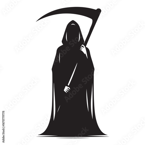 Grim Reaper silhouette with scythe on white background death skeleton 1