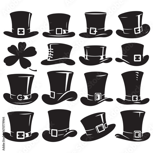 Wallpaper Mural Black silhouette top hats and shamrock clover leaf icons vector Torontodigital.ca