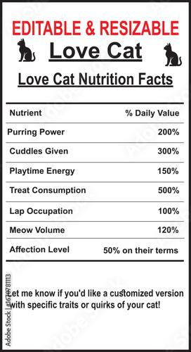 Love Cat Nutrition Facts: Purring, Cuddles, Playtime, Treats, Lap, Meow, Affection