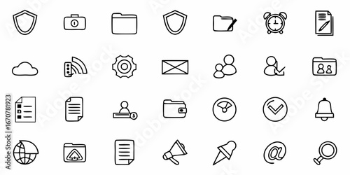 Discover essential modern icons for websites and apps, featuring security, communication, and user management symbols for dynamic digital experiences and professional design projects.
