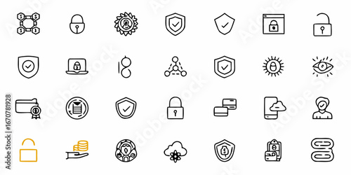 Modern digital security icons showcasing data protection, privacy, and financial safety concepts with a clean, professional aesthetic for business presentations and web design