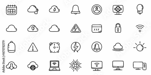 Captivating collection of hand-drawn icons representing technology, communication, and daily life essentials, perfect for modern digital interfaces and creative projects.