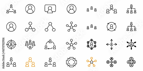 Dynamic collection of people network icons showcasing collaboration, team structure, and connectivity for modern business and organizational concepts.