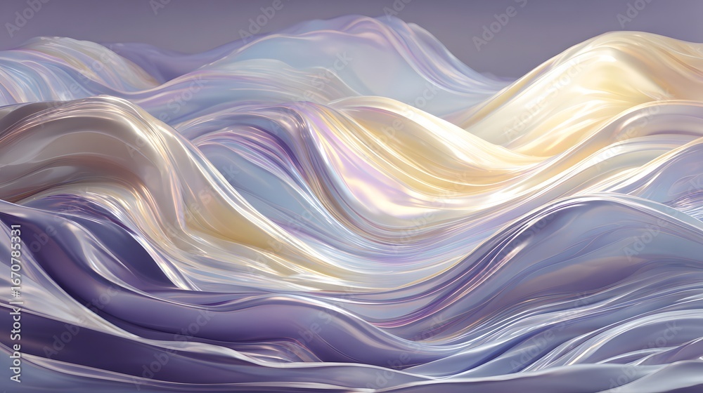 Obraz premium Abstract wavy forms in iridescent pastel colors create a dynamic and ethereal landscape.