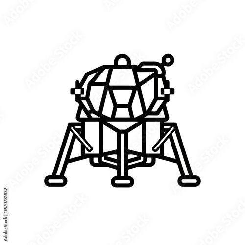 Lunar lander vector icon in minimalist style black and white  