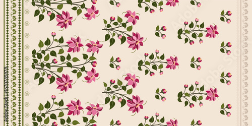 Vector Hand drawn colourful geometric flowers Motifs African boho paisley, seamless patterns with floral for fabric Ethnic Indian Pattern, textiles, clothing, wrapping paper, backdrop, banner.
