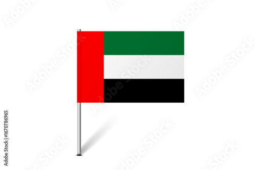 United Arab Emirates flag - map pin flag representing a country cultural identity and heritage. The essence of national pride and unity. Map pin flag stuck in a white background