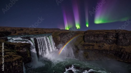 Natural Landscape graphy of Waterfall Under the  Lights 