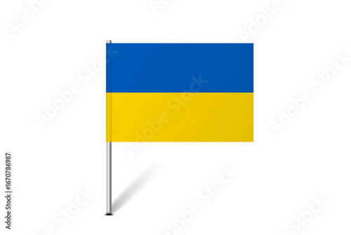 Ukraine flag - map pin flag representing a country cultural identity and heritage. The essence of national pride and unity. Map pin flag stuck in a white background