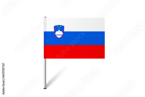 Slovenia flag - map pin flag representing a country cultural identity and heritage. The essence of national pride and unity. Map pin flag stuck in a white background
