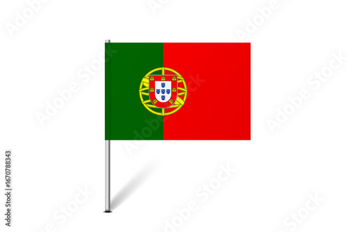 Portugal flag - map pin flag representing a country cultural identity and heritage. The essence of national pride and unity. Map pin flag stuck in a white background