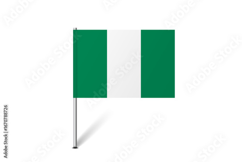Nigeria flag - map pin flag representing a country cultural identity and heritage. The essence of national pride and unity. Map pin flag stuck in a white background