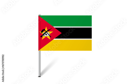 Mozambique flag - map pin flag representing a country cultural identity and heritage. The essence of national pride and unity. Map pin flag stuck in a white background