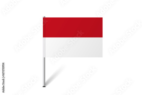 Monaco flag - map pin flag representing a country cultural identity and heritage. The essence of national pride and unity. Map pin flag stuck in a white background