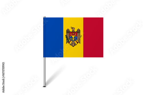 Moldova flag - map pin flag representing a country cultural identity and heritage. The essence of national pride and unity. Map pin flag stuck in a white background