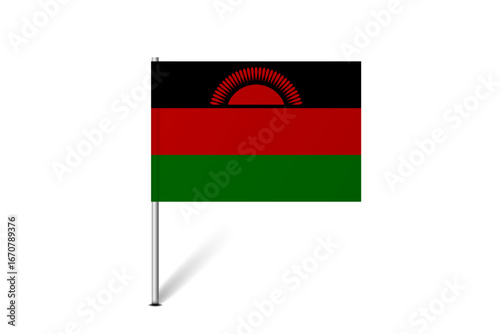 Malawi flag - map pin flag representing a country cultural identity and heritage. The essence of national pride and unity. Map pin flag stuck in a white background
