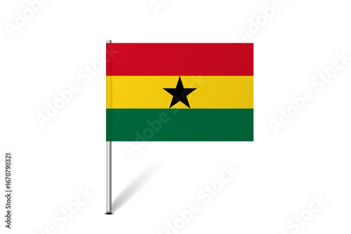 Ghana flag - map pin flag representing a country cultural identity and heritage. The essence of national pride and unity. Map pin flag stuck in a white background