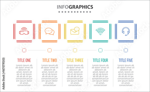 Vector Infographic design with icons. process diagram, flow chart, info graph, Infographics for business concept, presentations banner, workflow layout. 5 options or 5 steps. Horizontal Steps