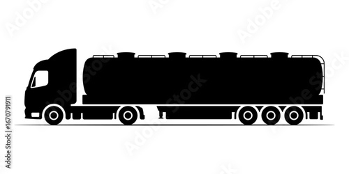 Truck tractor tanker icon. Fuel tanker. Black silhouette. Side view. Vector simple flat graphic illustration. Isolated object on white background. Isolate.