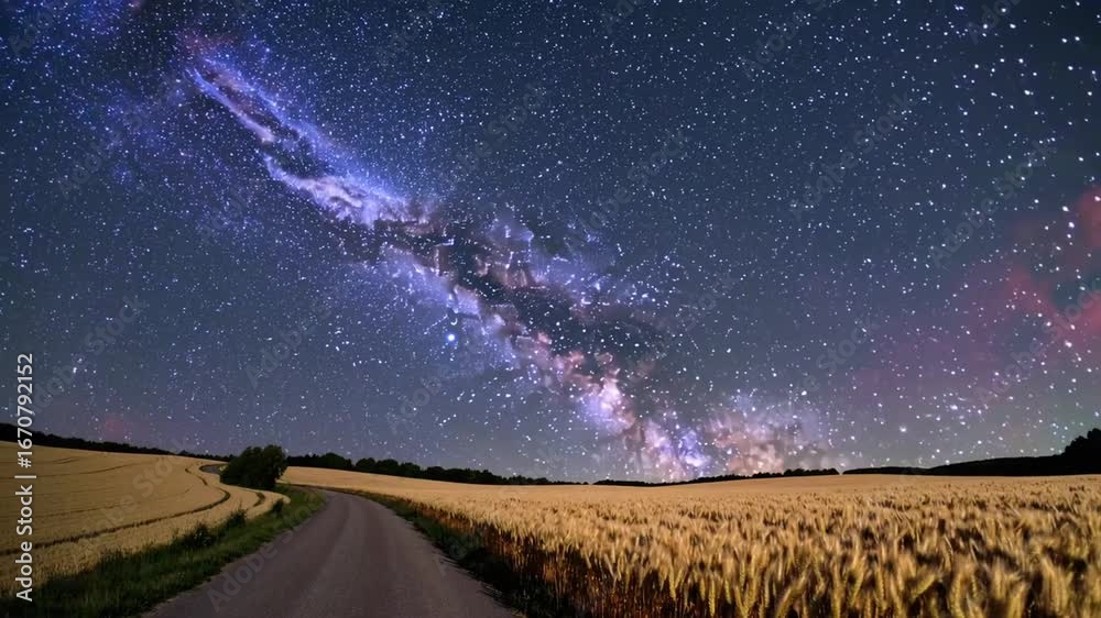 The Milky Way Galaxy Arc in the Night Starry Sky Above Scenic Road ...