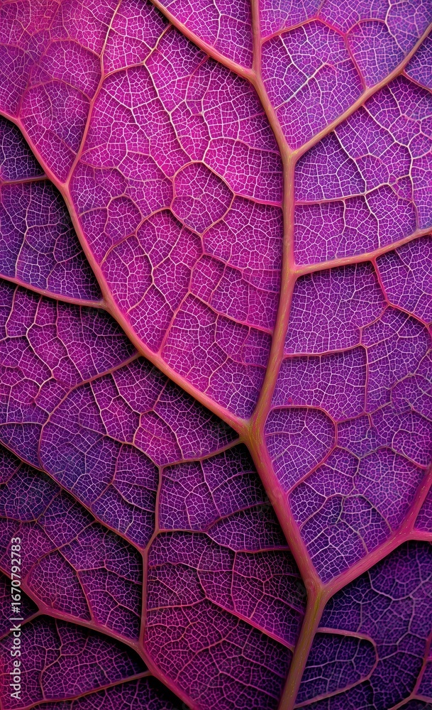 Fototapeta premium Closeup of vivid pink purple leaf veins with strong texture and structure