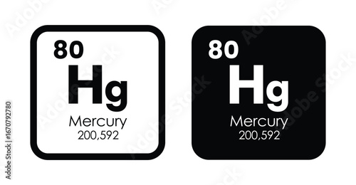 Mercury, Hg, chemical periodic element icon. The chemical element of the periodic table. Sign with atomic number. Mercury element