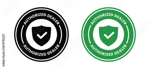 Authorized dealer label icon design. Trusted supplier label with check. Validated distributor stamp design. Trusted partnership badge. Distributor authorization label. Vector illustration
