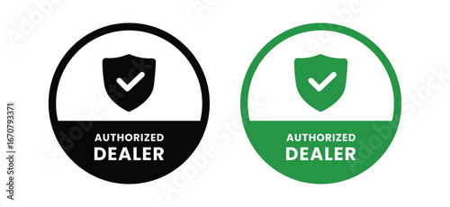 Authorized dealer label icon design. Trusted supplier label with check. Validated distributor stamp design. Trusted partnership badge. Distributor authorization label. Vector illustration