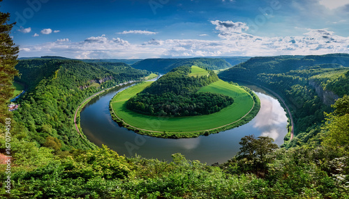saar loop vista breathtaking view of the meandering saar river lush green hills dramatic cliffs serene landscape a perfect spot for nature lovers and outdoor enthusiasts