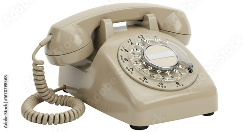 Bild auf Leinwand Isolated Beige Rotary Dial Telephone