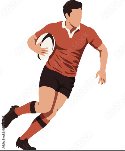 Rugby player running with ball in dynamic position vector illustration for sports and fitness activities 