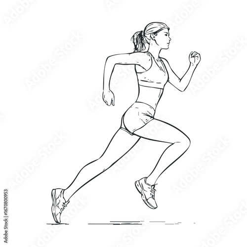 Female runner in motion for fitness and health promotion. Vector illustration