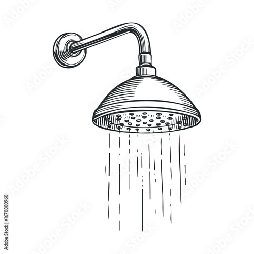 Vintage shower head design for bathroom decor and home renovation. Vector illustration