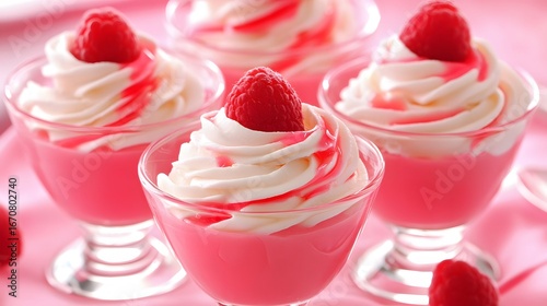 Delicious Raspberry Dessert Cups Whipped Cream Pink Food Photography