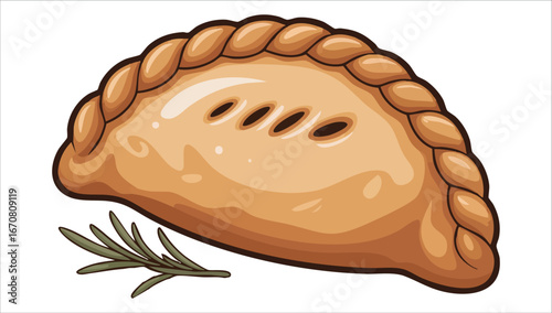 golden brown curry puff with flaky pastry texture vector art isolated on white background