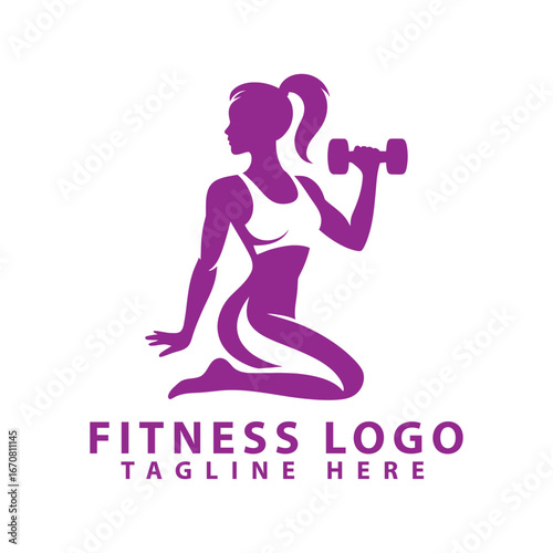 Vector art of silhouette of a woman exercising with dumbbells, , fitness logo concept with text placeholder for tagline