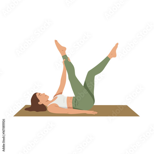 Woman practicing yoga stretching exercises on mat in activewear for fitness and wellness lifestyle 
