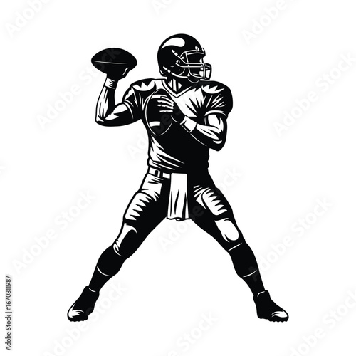 American Football Quarterback Throwing a Pass in an Action Pose Illustration
