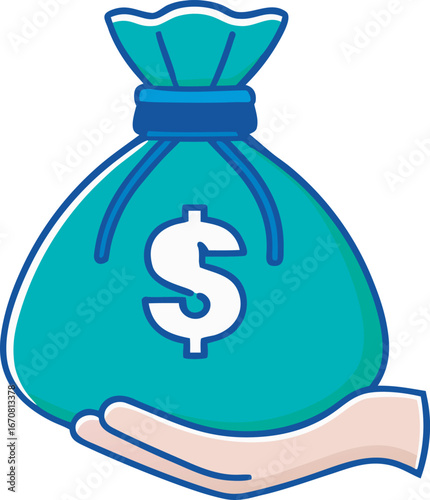 Hand holding a money bag with a dollar sign symbolizing wealth, financial success, and abundance