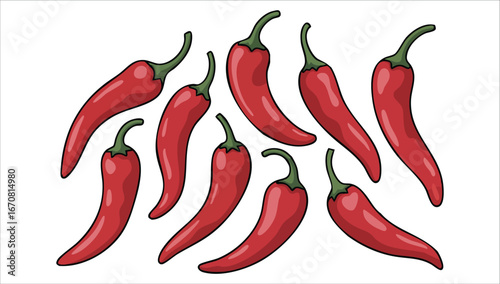 cartoon style red chili pepper isolated vector illustration on white background