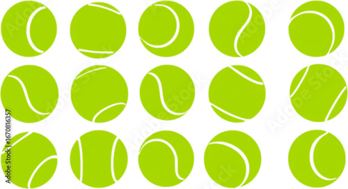 Vector green tennis ball collection Isolated on white background.
