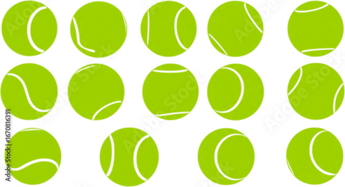 Vector green tennis ball collection Isolated on white background.
